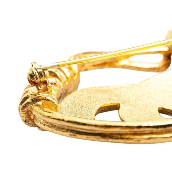 CHANEL CC Logo Round Vintage Brooch Gold Tone 94P Pin Auth w/Box #4663 - Picture 5 of 6